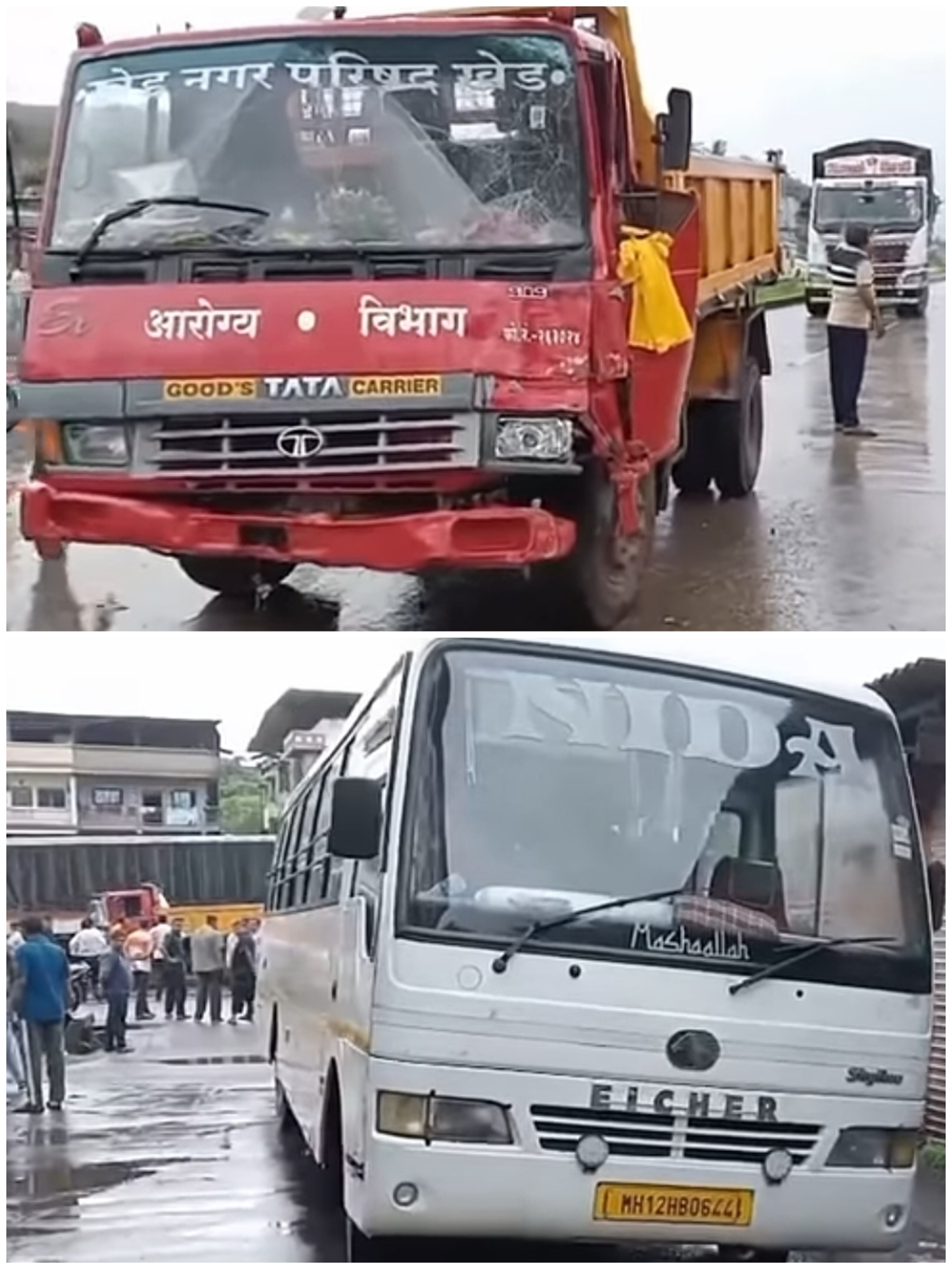 खेड: भरणेजवळ डंपरची स्कूल बसला धडक; मोठा अनर्थ टळला